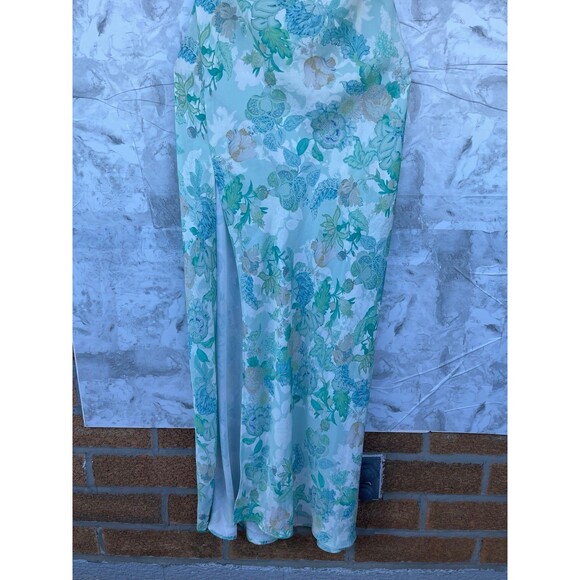 RESA River Dress Blue green Floral Maxi Long Open Back Straps satin size large - Picture 5 of 12